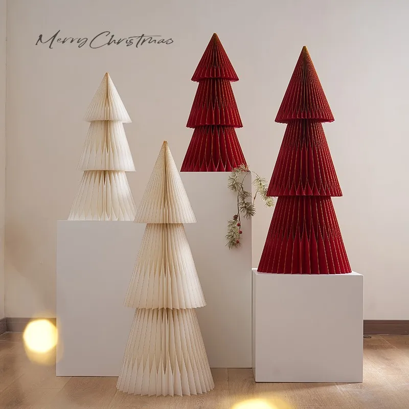 Christmas decorations, origami Christmas tree ornaments, Christmas snowman scene decoration, home holiday