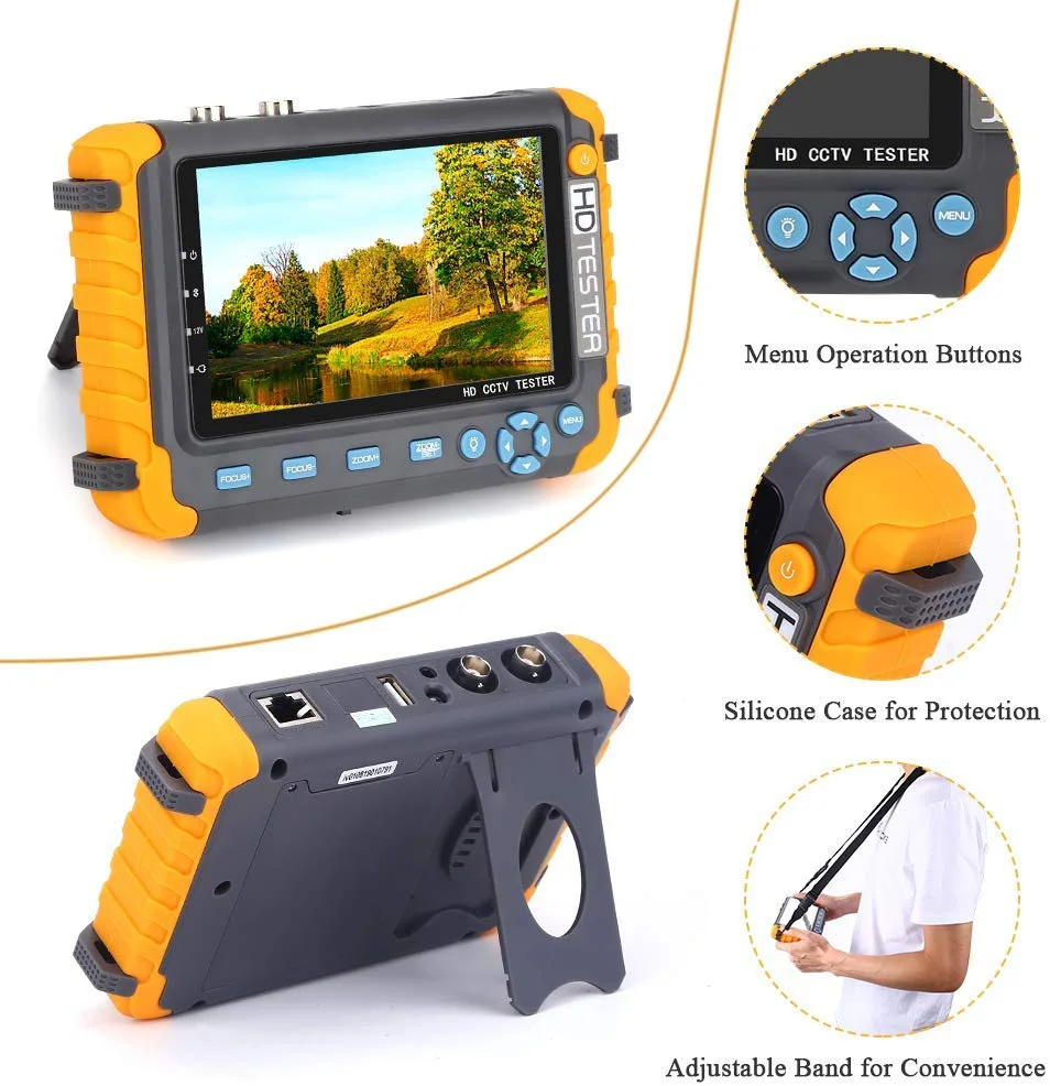 

5-inch TFT LCD Screen 6 in 1 VGA CCTV Tester PAL/NTSC 720P / 960P / 1080P /3MP/4MP/5MP/8MP AHD CVI TVI CVBS Camera Tester