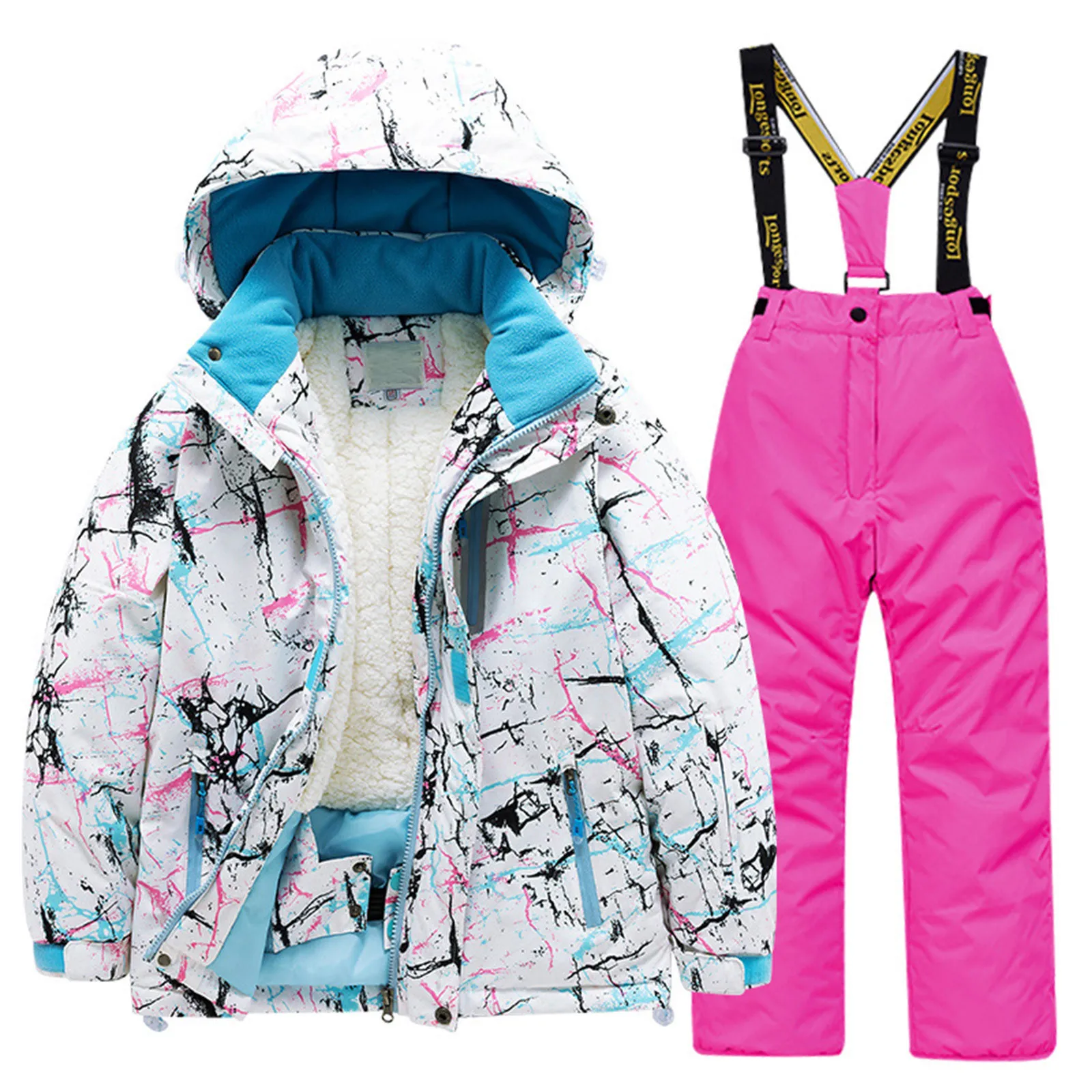 Children Ski Suit Suit Girls Outdoor Thickened Waterproof Windproof Warm Boys Baby Ski Clothes Pants Equipment Snowboard Jacket