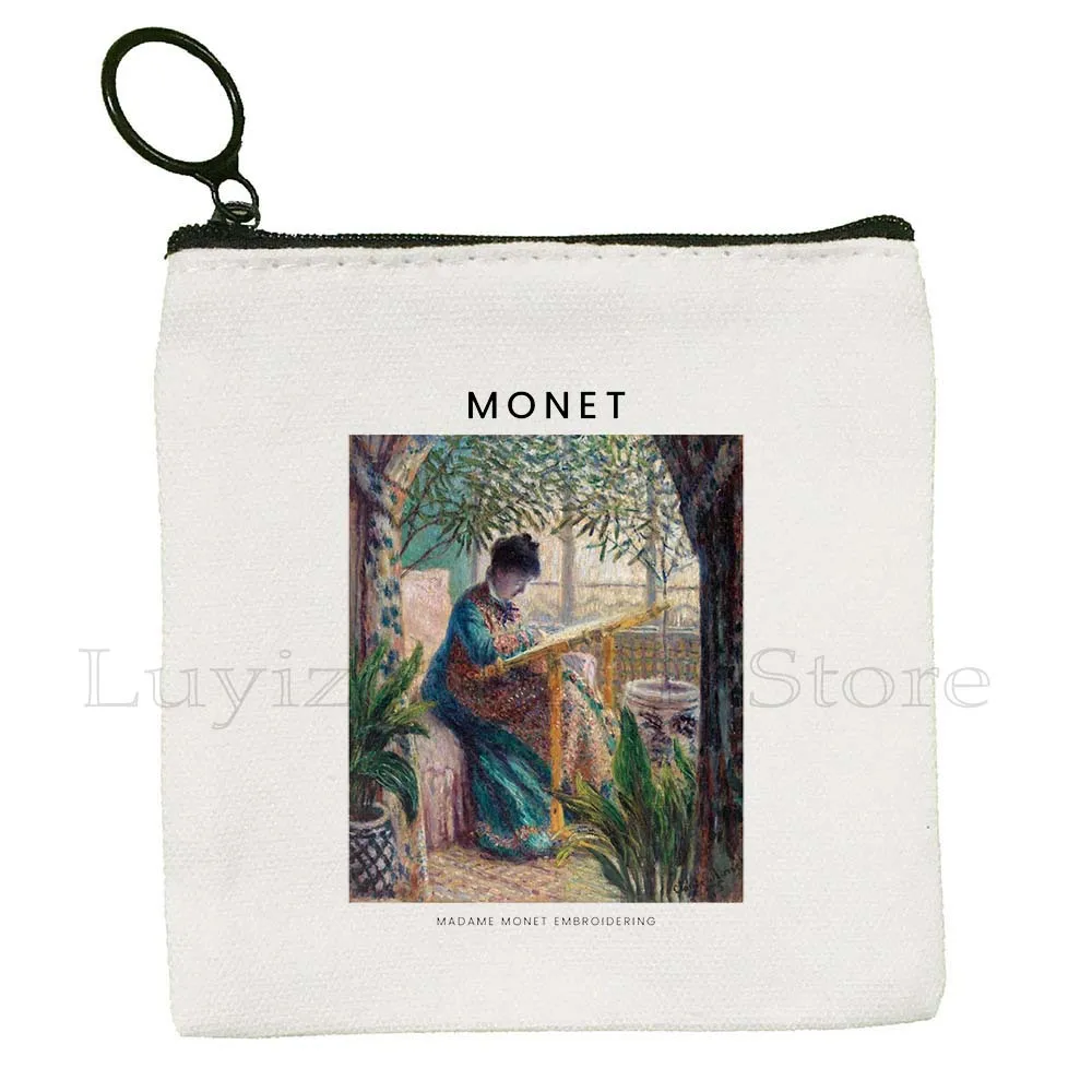 Клод Моне Водные Лилии Сад Пейзаж Картина Холст Портмоне Холст Сумка Маленький Квадратный Чехол Для Ключей Кошелек Сумки Для Карточек Для Хранения