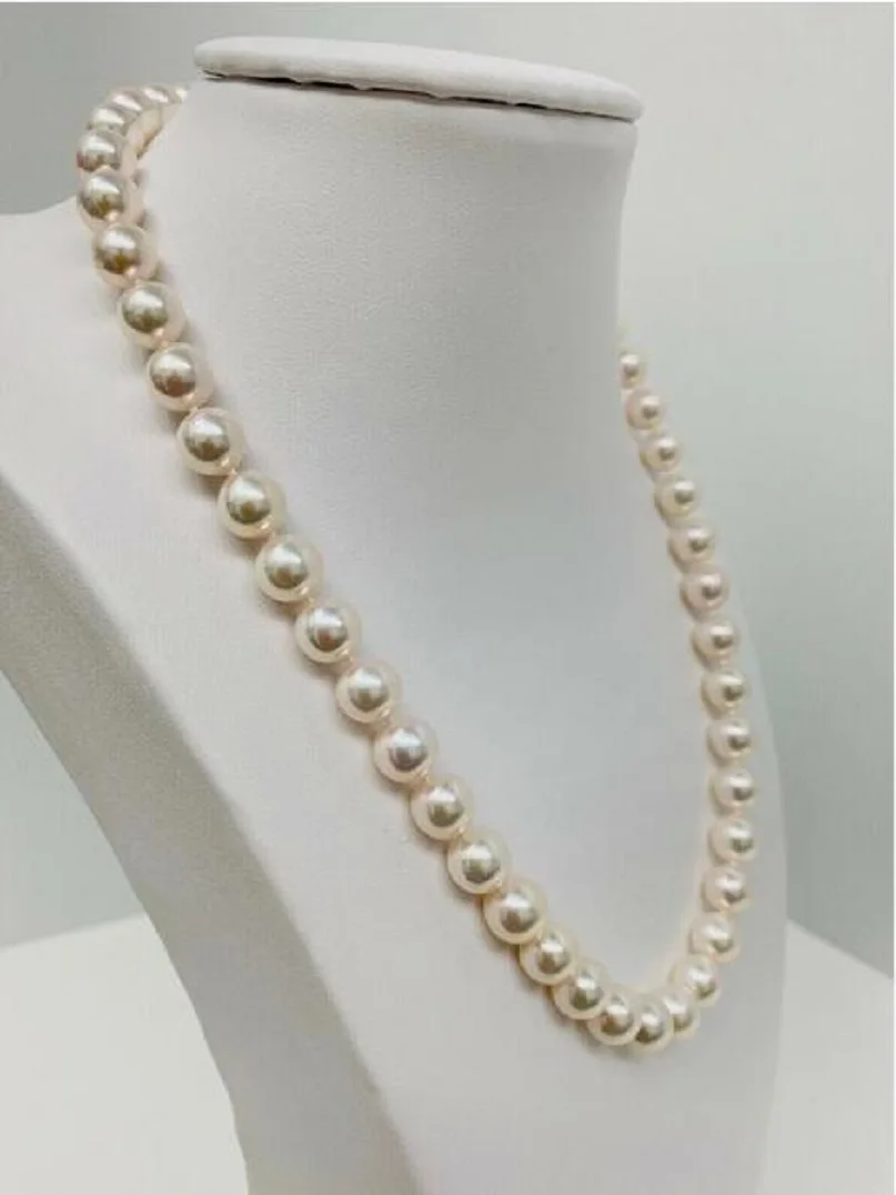 Gorgeous 9-10mm Nanhai Round White Pearl Necklace 18 inches