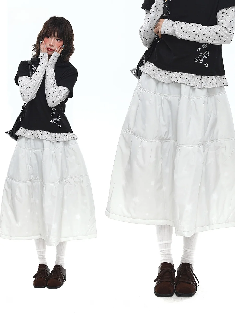 

Женская теплая юбка-миди Sanowers в корейском стиле с принтом звезд, А-силуэт, для колледжа, осень-зима