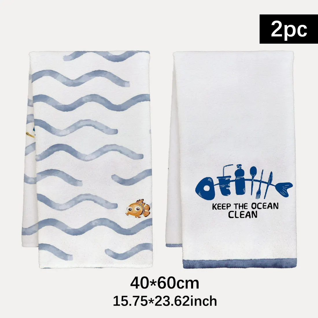 2PCSwatercolor fish kitchen towels, hand towels,modern rectangular shaped40x60cm ultra-fine fiber kitchen towels,homedecor items