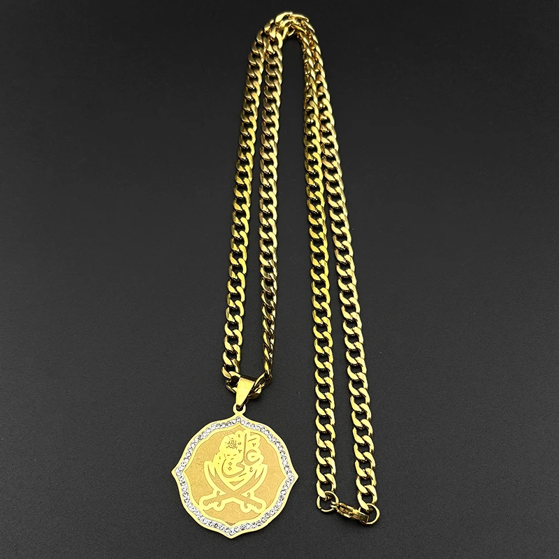 الإمام علي السيف مسلم القرآن الإسلام سكين قلادة قلادة للرجال النساء الفولاذ المقاوم للصدأ العربية ذو الفقار سلسلة القلائد مجوهرات