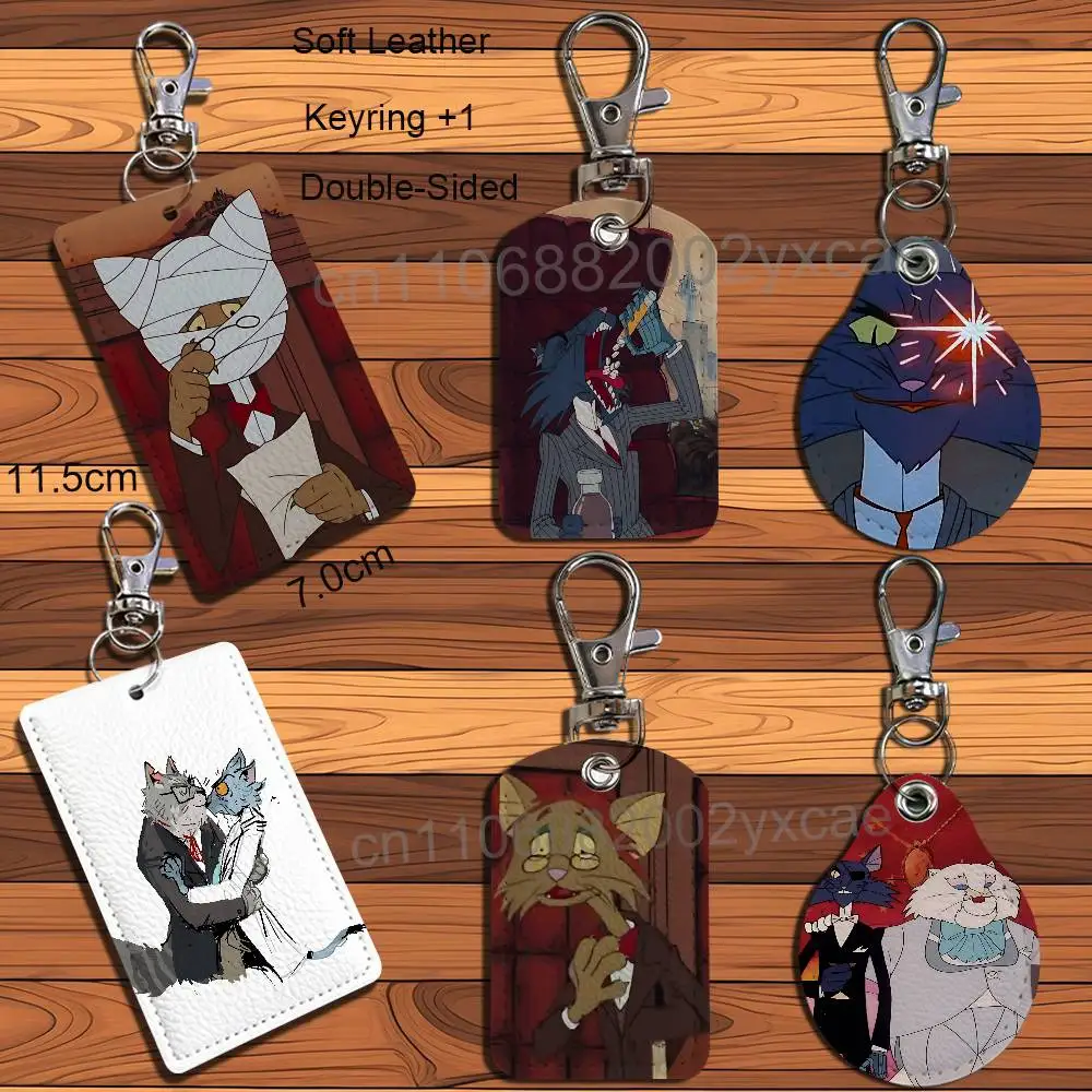 

Adult comedy Cat City Rectangle ID Card Case Keychain Access Card Bag Key Tag Ring Leather Card Holder Key Ring Access