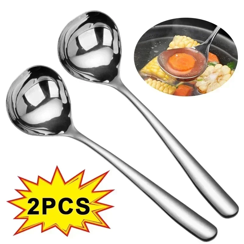 

2/1Pcs Stainless Steel Spoon Thicken Long Handle Soup Spoons For Hot Pot Scoops Colander Home Kitchen Tableware Cooking Utensils