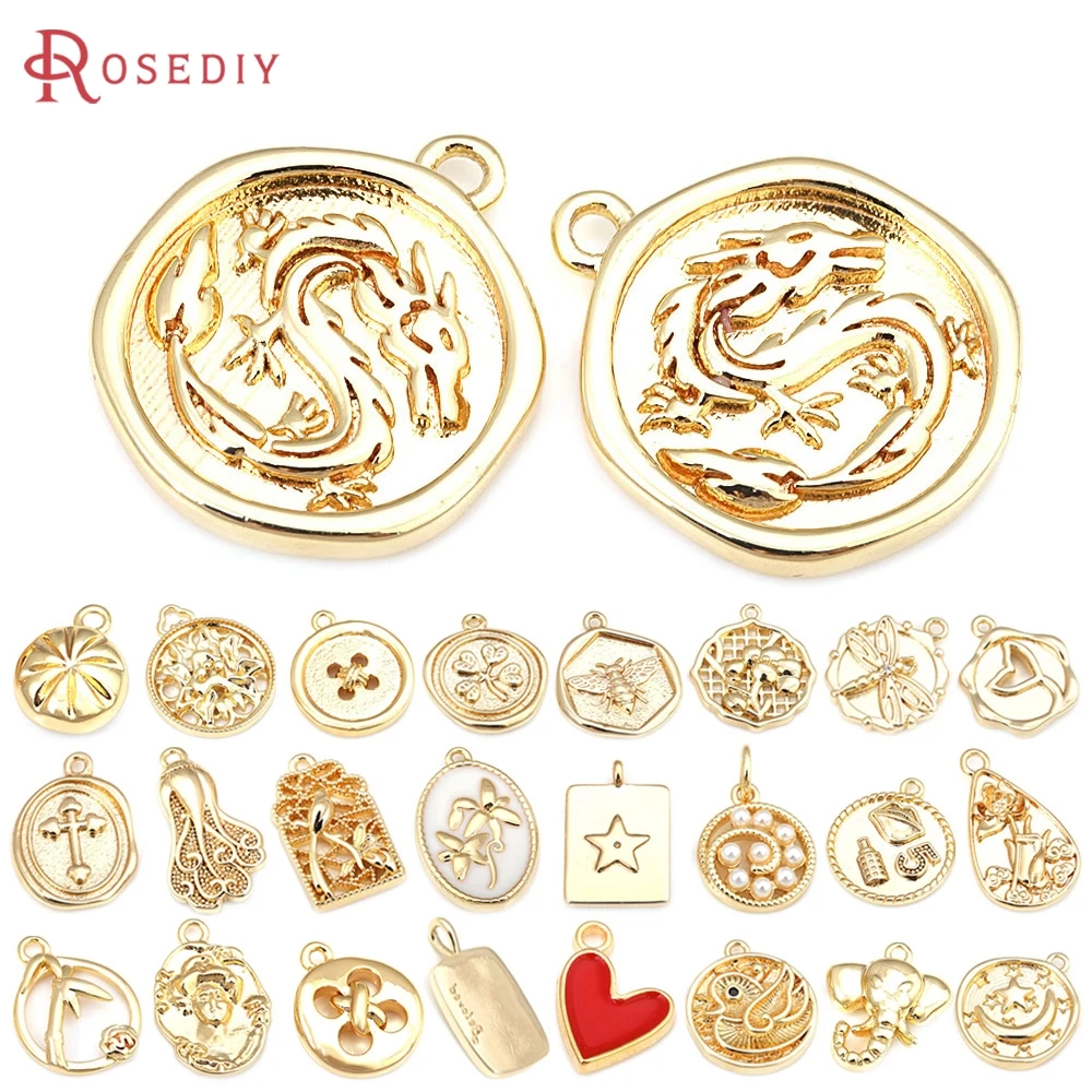 18K Gold Color Brass Round Dragonfly Charms Pendants High Quality Jewelry Making Necklace Earrings Diy Accessories