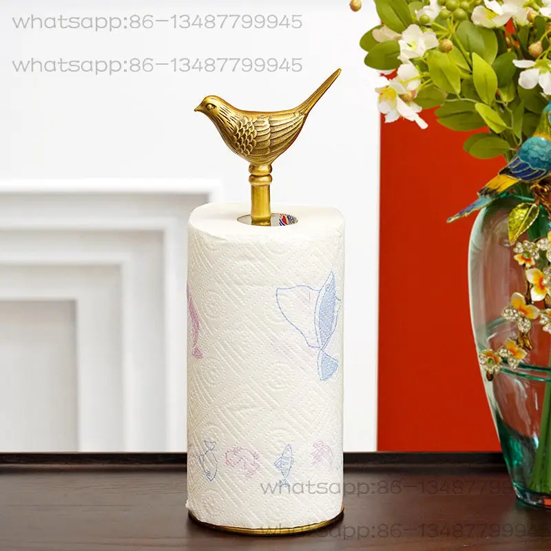 Light Luxury Household Dining Table Brass Bird Tissue Holder Roll Paper Holder Kitchen Paper Plastic Wrap Storage Rack Vertical