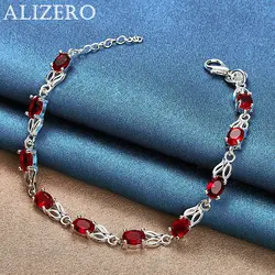 ALIZERO 925 Sterling Silver Bracelet Red Crystal Zircon Bracelets For Women Fashion Wedding Party Jewelry Gifts