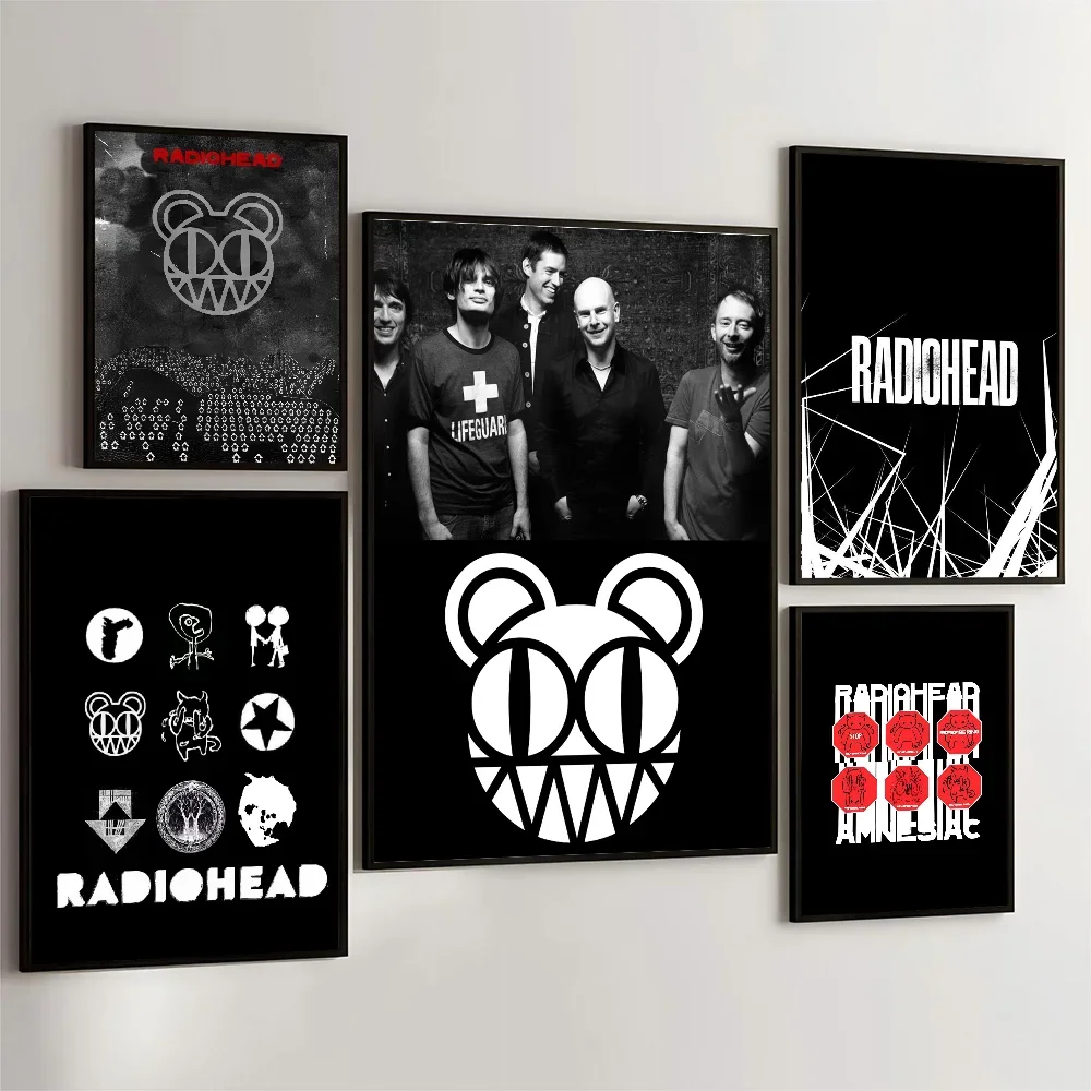 Radiohead Music Art Poster Retro Kraft Paper Sticker for DIY Room Decor Bar Cafe Aesthetic Wall Art Painting