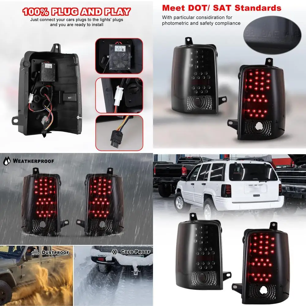 

LED Tail Lights Assembly for 1997 1998 Jeep Grand Cherokee, Taillights with Led Turn Signals, Brake Lights and DRL, Smoke Lens R