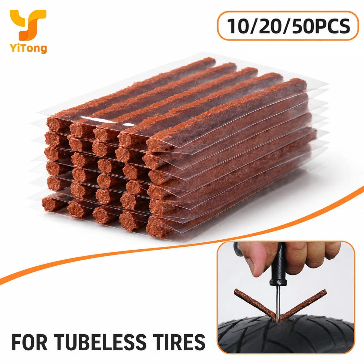 Yitong 10/20/50PCS Tubeless Tire Repair Plug Strip Durable Rubber Puncture String Universal Emergency For Car Motorcycle Scooter