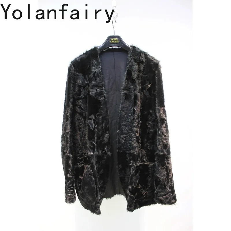 YOLANFAIRYReal Small Lake Sheep Fur Integrated Coat Women Open Cardigan Luxury Natural Sheepskin Leather Fur Coats Jacket Winter