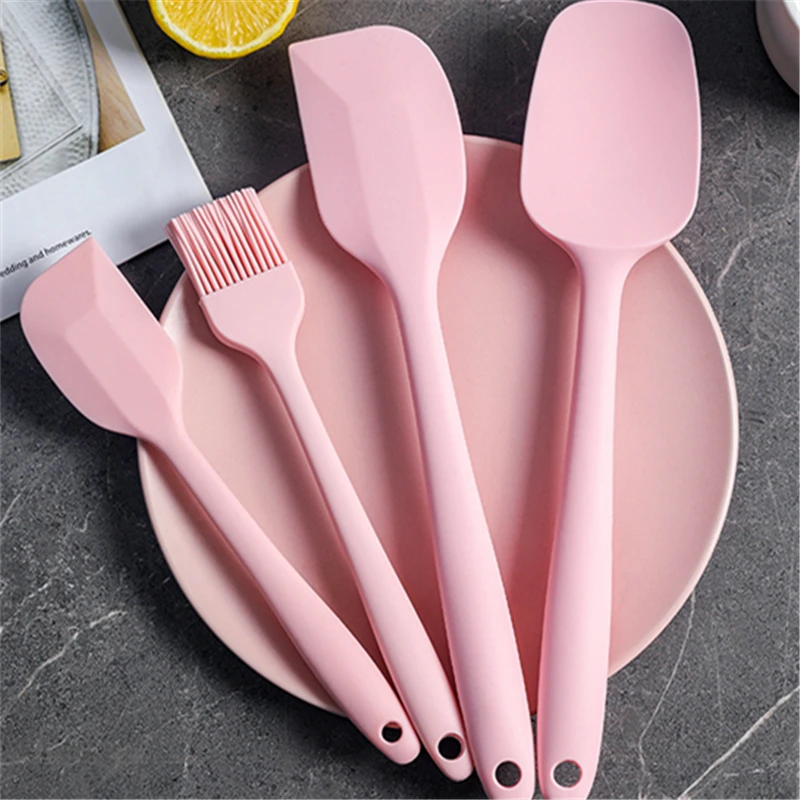 Spatule antiadhésive en Silicone rose, poignée ronde, grattoir à gâteau, crème, beurre, outils de pâtisserie, objets à haute température pour les cuisines