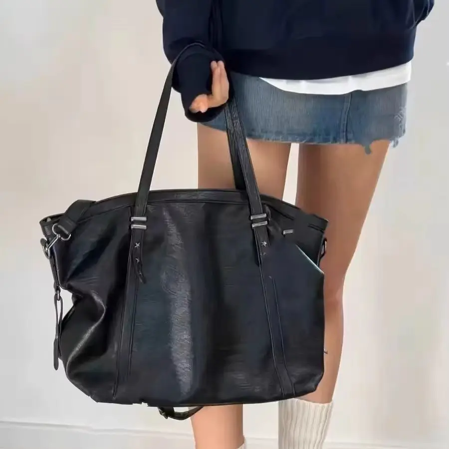 Large-Capacity Women's Versatile Preppy-Style Shoulder Bag, Minimalist Commuter PU Soft Tote, Casual Crossbody Bag