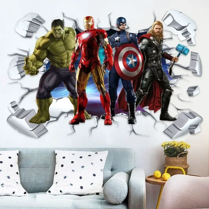 Marvel The Avengers Captain America Hulk Iron Man Spiderman Boy\'s Room New Anime Cartoon Decorative Self-Adhesive Wall Sticker