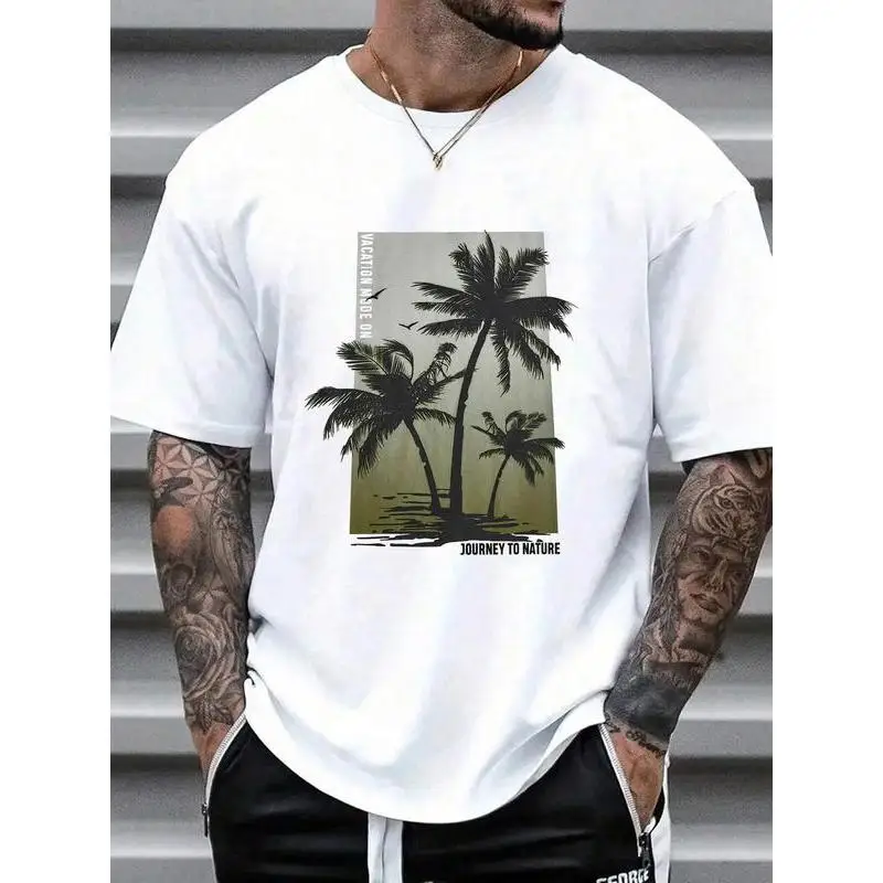 

Men's Tropical Palm Tree T-Shirt Summer Beach Journey To Nature Graphic Tee Holiday Casual Vacation Top