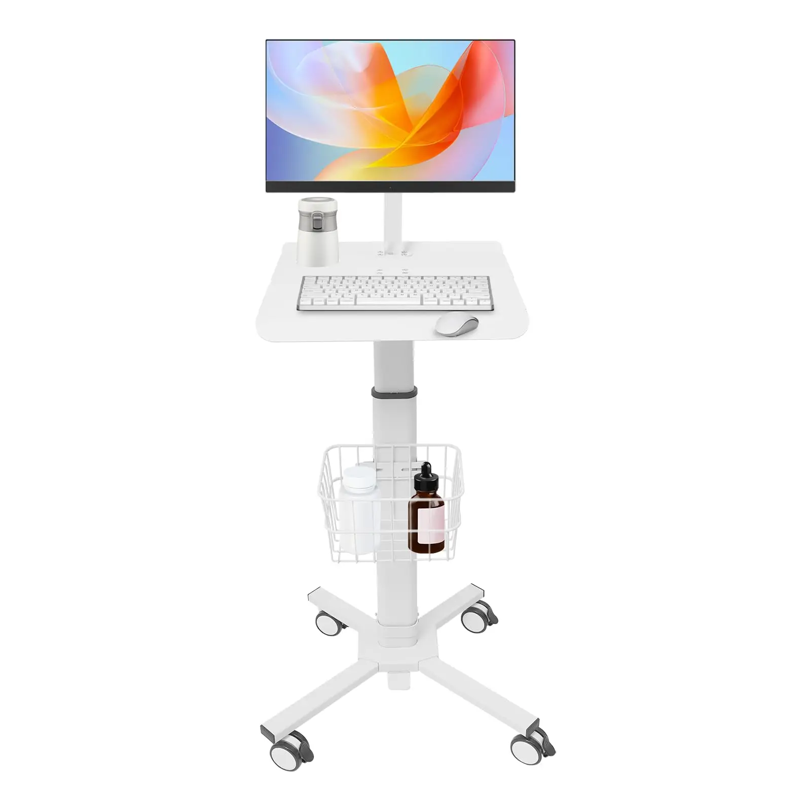 

Rolling Medical Cart, Medical Cart Mobile Trolley Cart with Wheels, 29.72-45.28in Adjustable Height Medical Laptop Workstation T