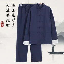 Conjunto de ropa de estilo chino tradicional para hombre, Tops de lino y algodón, traje Hanfu Tang, uniforme de Kung Fu y Tai Chi, moda Oriental