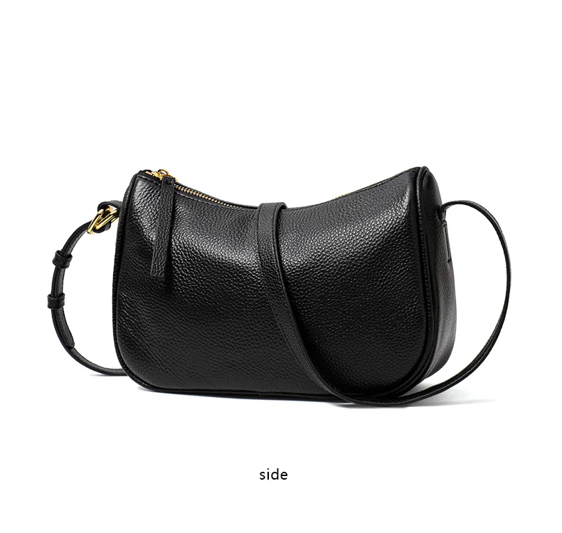 Schwarze Echtleder-Umhängetasche für Damen, Kleine Handytasche, Modisches Accessoire – Detail 9