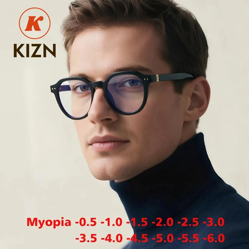 

Модные мужские очки для близорукости KIZN, стильная оправа TR90, компьютерные очки с защитой от синего света, индивидуальные очки по рецепту от -0,50 до -6,0