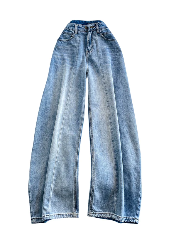 Retro American Waed Blue Jeans Pantaloni a gamba larga Donna Autunno Inverno Casual Allentato Dimagrante Piano-lunghezza Jeans a gamba dritta