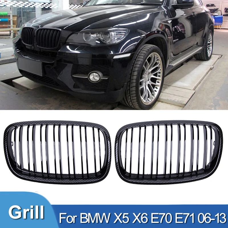 

Pulleco Carbon Fiber Frame Car Front Kidney Grille Grill Double Slat Grilles For BMW X5 X6 E70 E71 2007-2013 Auto Accessories