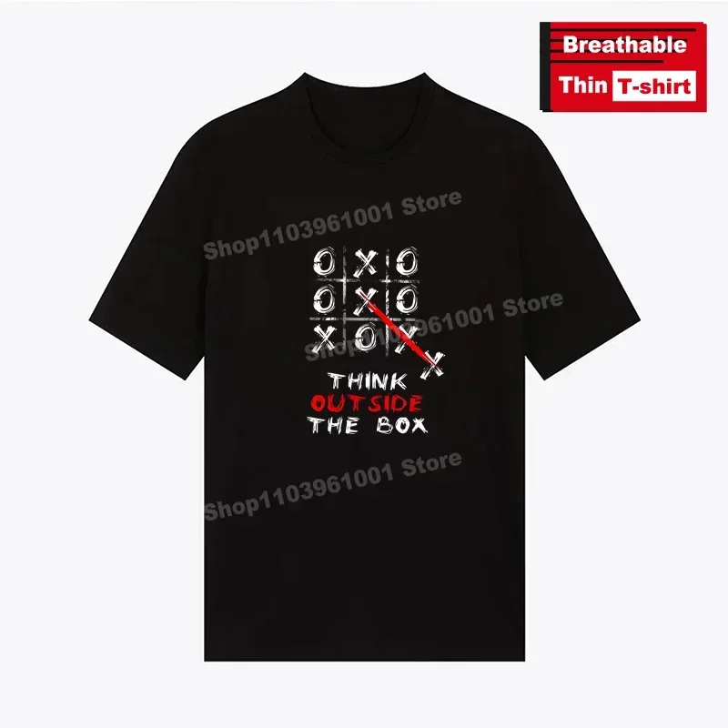 

Breathable Thin T-Shirt "THINK OUT SIDE THE BOX"-Creative Design Print T Shirts Y2k Hip Hop Casual Street Short Sleeve Tees