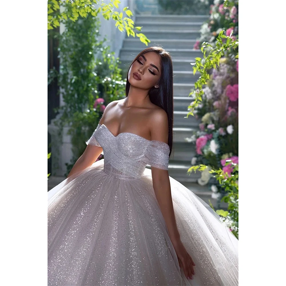 Sweetheart Princess Ball Gown Wedding Dress Sexy Off The Shoulder Glitter Bridal Gowns Customized Women Holidays Party Clothing