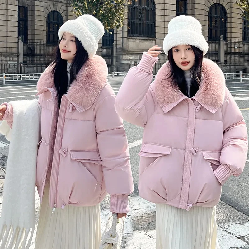 2024 New Winter Coat Warm Down cotton Jackets Big Fur Collar Warm Jackets Womens Thick Female Streetwear Coats