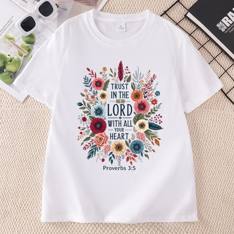 Trust in The Lord T Shirt Women Religious Faith T-Shirt Casual Christian Sunday Jesus Tshirt Cotton Short Sleeve Round Neck Tees