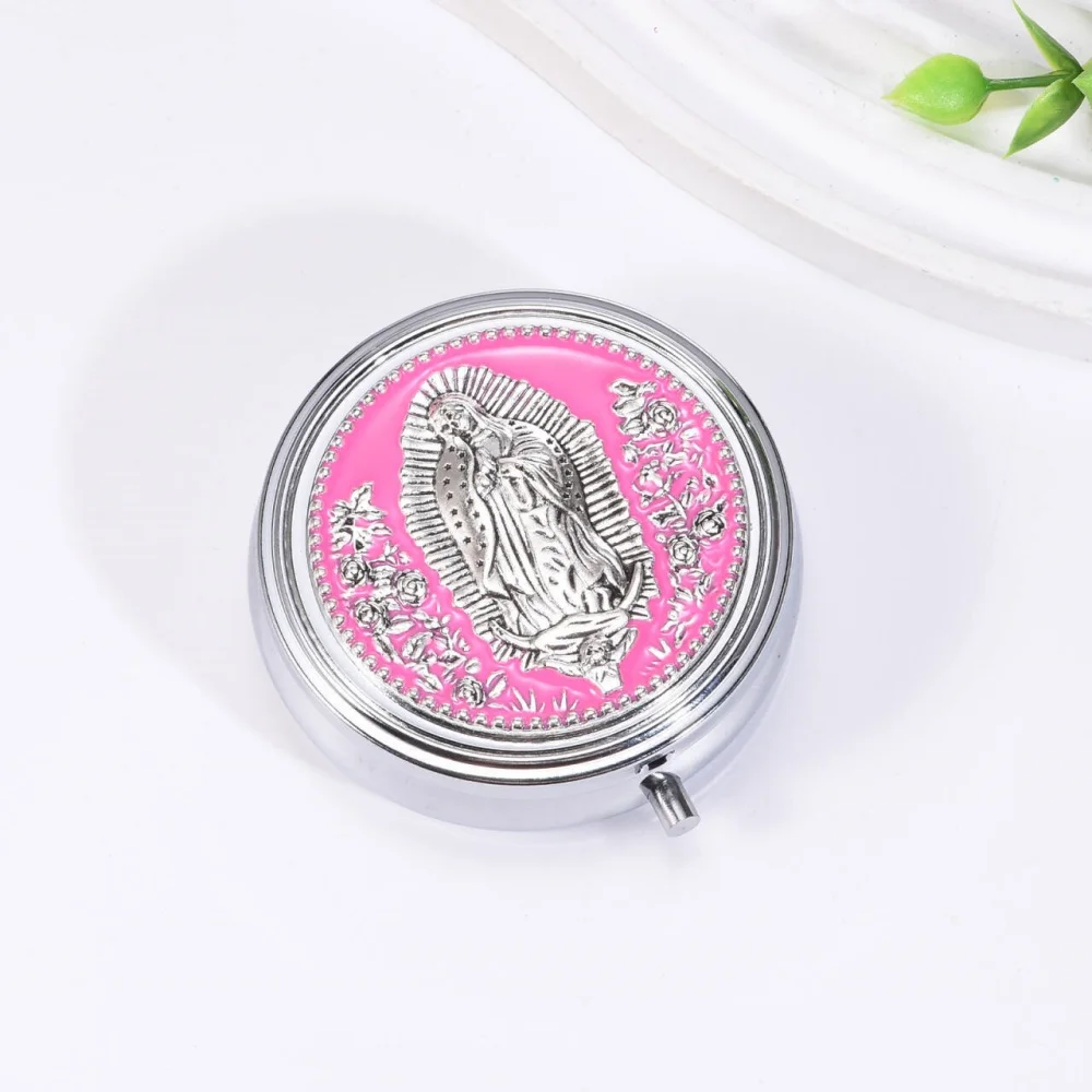  Caja de joyería religiosa Retro, collar de Rosario de la Virgen María, caja de regalo, caja organizadora de joyería con patrón de rosa de acero inoxidable de aleación