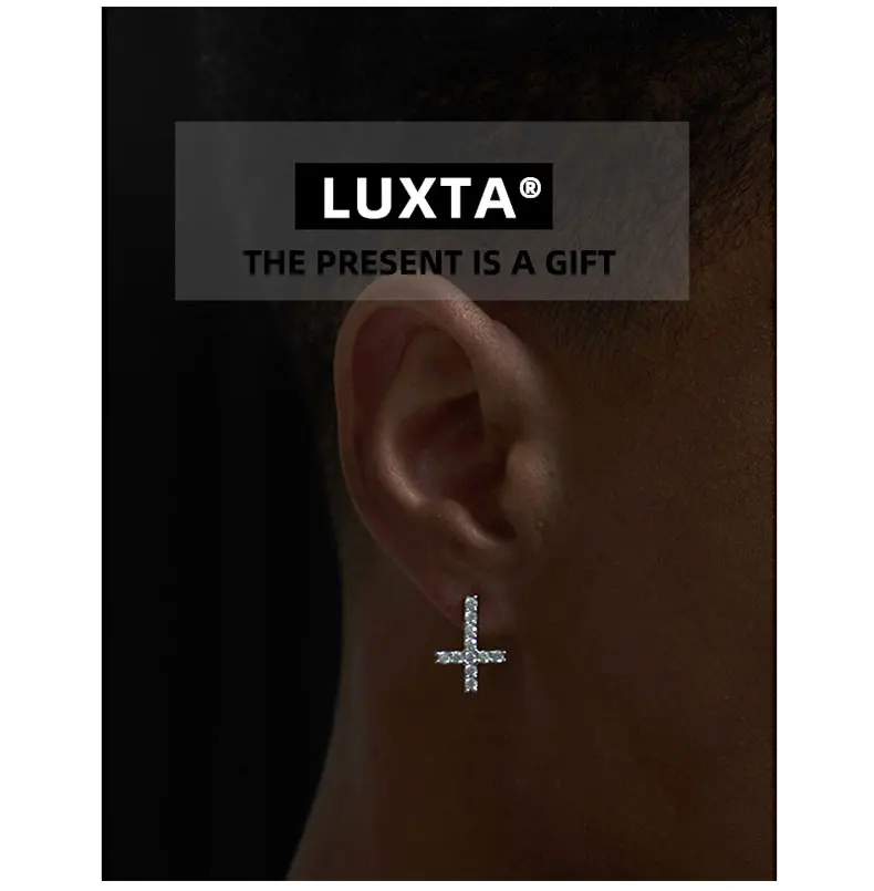 LUXTA Upside Down Cross Necklace Reverse Cross Chain High Quality Square Stones Hiphop Men's Pendant Unisex Jewelry