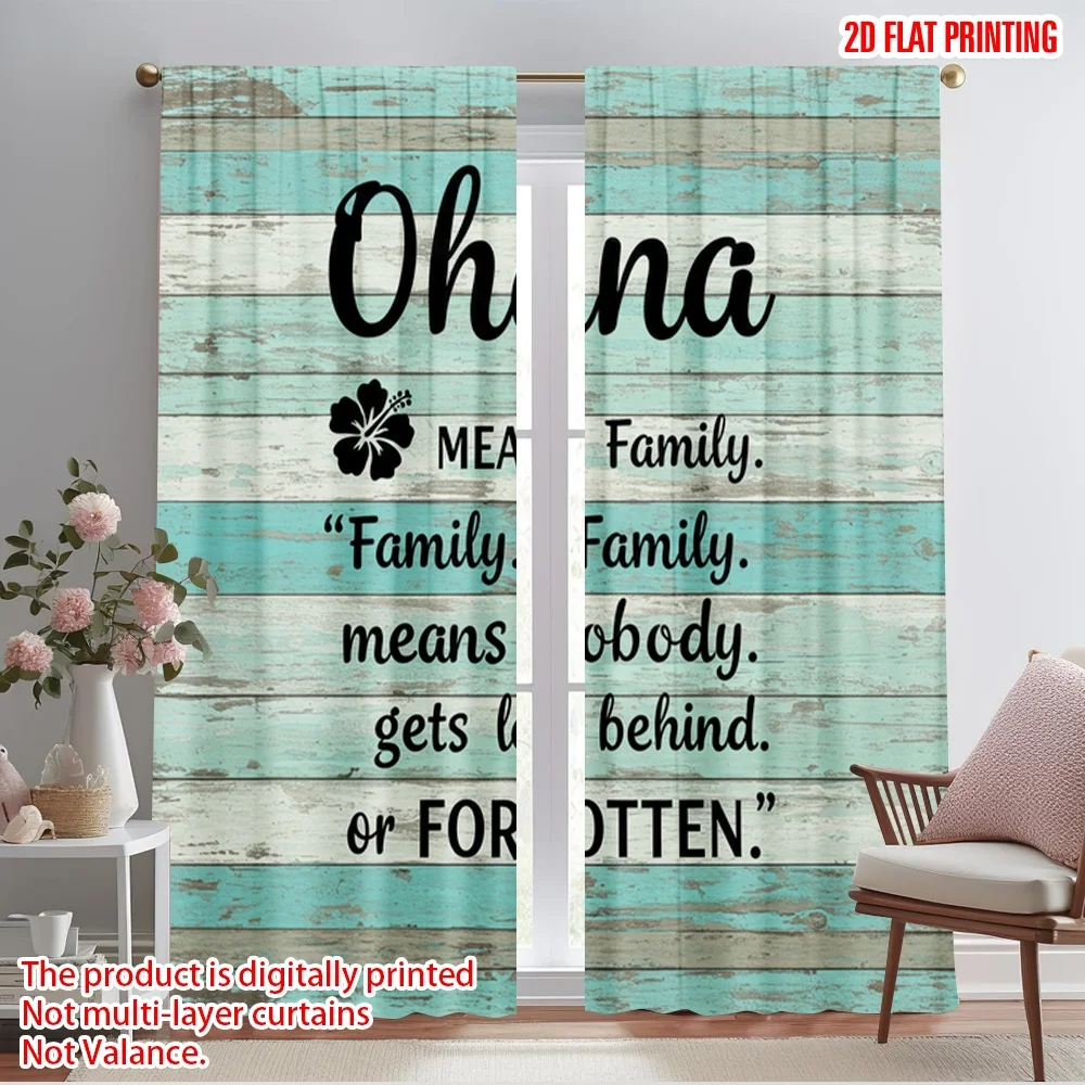 

2pcs 2D flat printing Drapes Ohana Family Nobody Forgotten Polyester Without Electricity Festive Curtains Perfect for Holiday