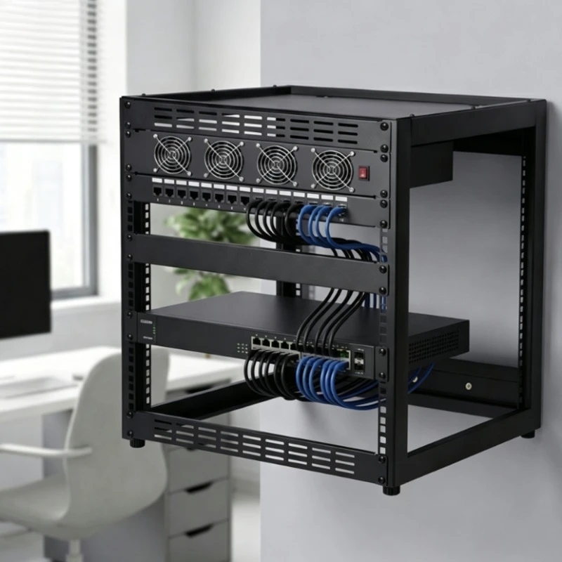 19-Inch open 8U cabinet desktop wall-mounted power amplifier rack thickened cold-rolled steel simple cabinet