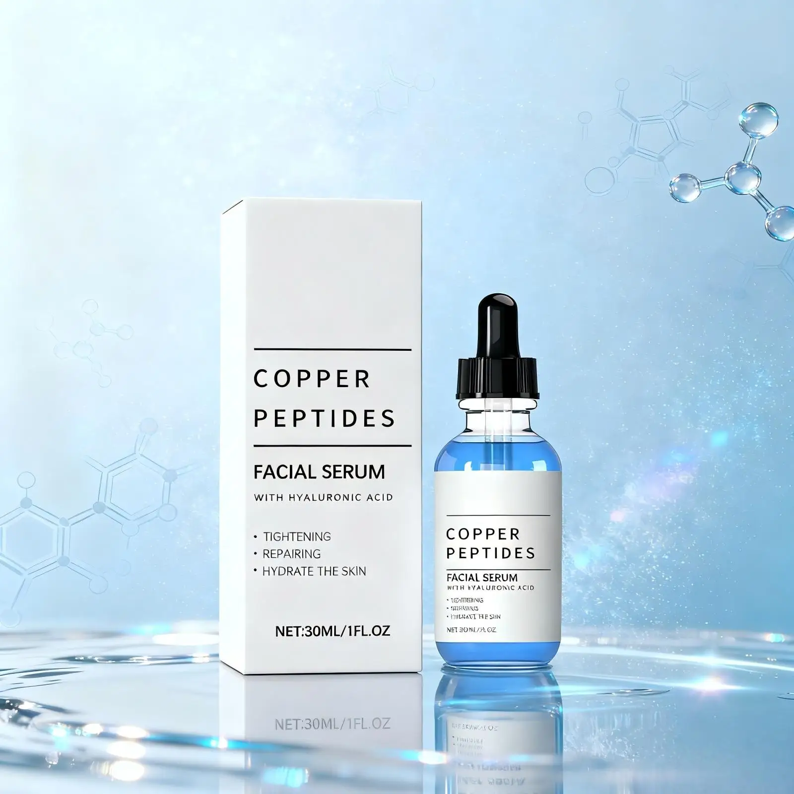 Suero péptido de cobre, eliminador antiarrugas, antioxidante, reafirma la barrera de la piel, reparación de hidratación profunda, suero facial de ácido hialurónico, 30ml