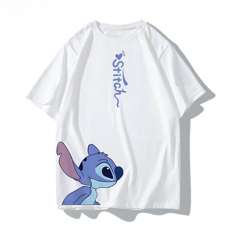 Stitch Women T-shirt Disney Short Sleeve Cartoon Print T-shirt Casual Fashion Men's Summer Oversized Clothing Couple Top T-Shirt
