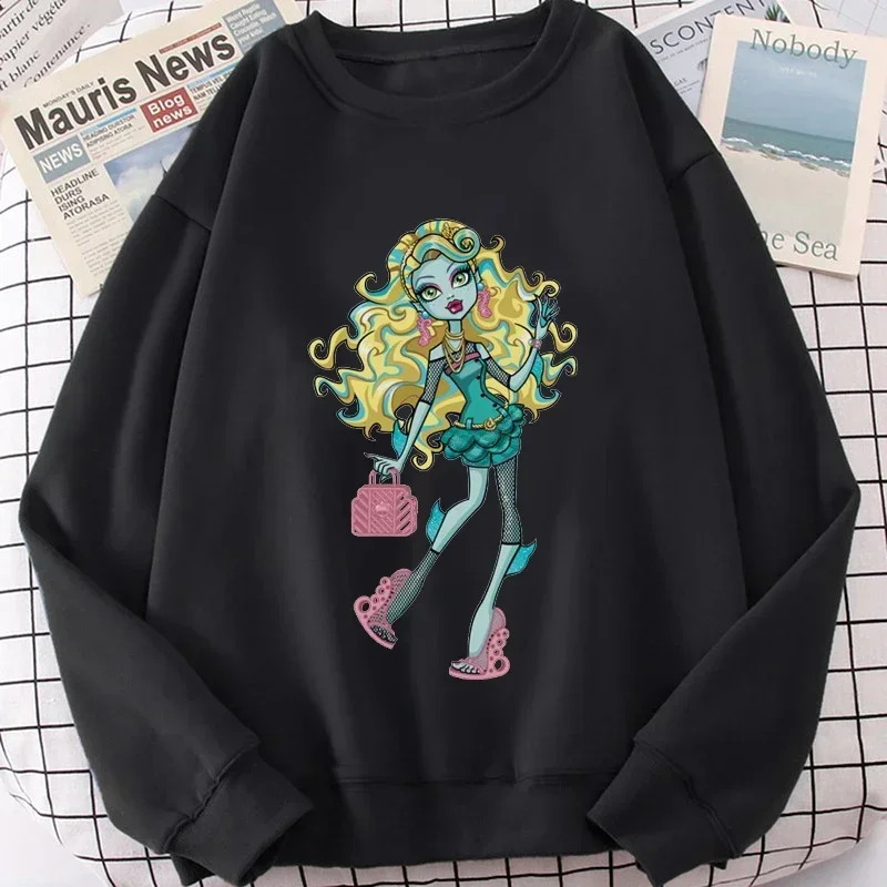 Monster High Cartoon Print Hoodie Kpop Long Sleeve Hoodies Women Pullover 2024 Autumn Winter Fashion Harajuku Sweatshirt