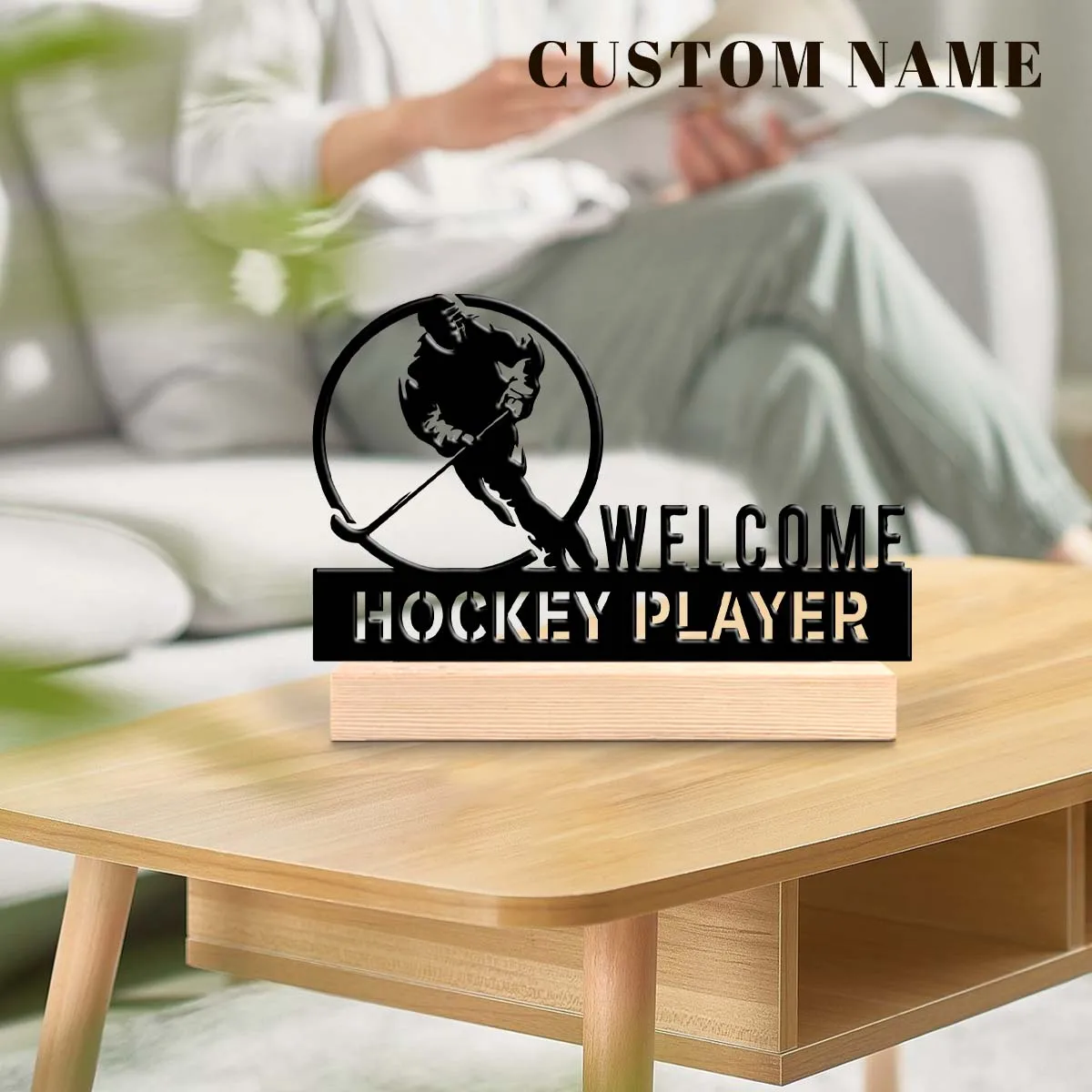 1pc Personalized Metal Artwork Customizable Content Equipped with A Wooden Base Room Decorations, Bar Counter Decorations