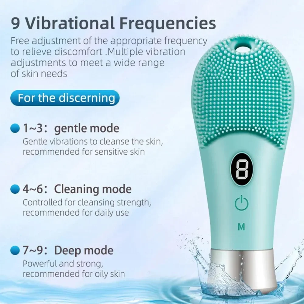 9 Gear Elétrica Ultrasonic Skin Sonic Scrubber Facial Brush Cleaner Spinning Alta Freqüência Vibra??o Rosto Silício Recarreg