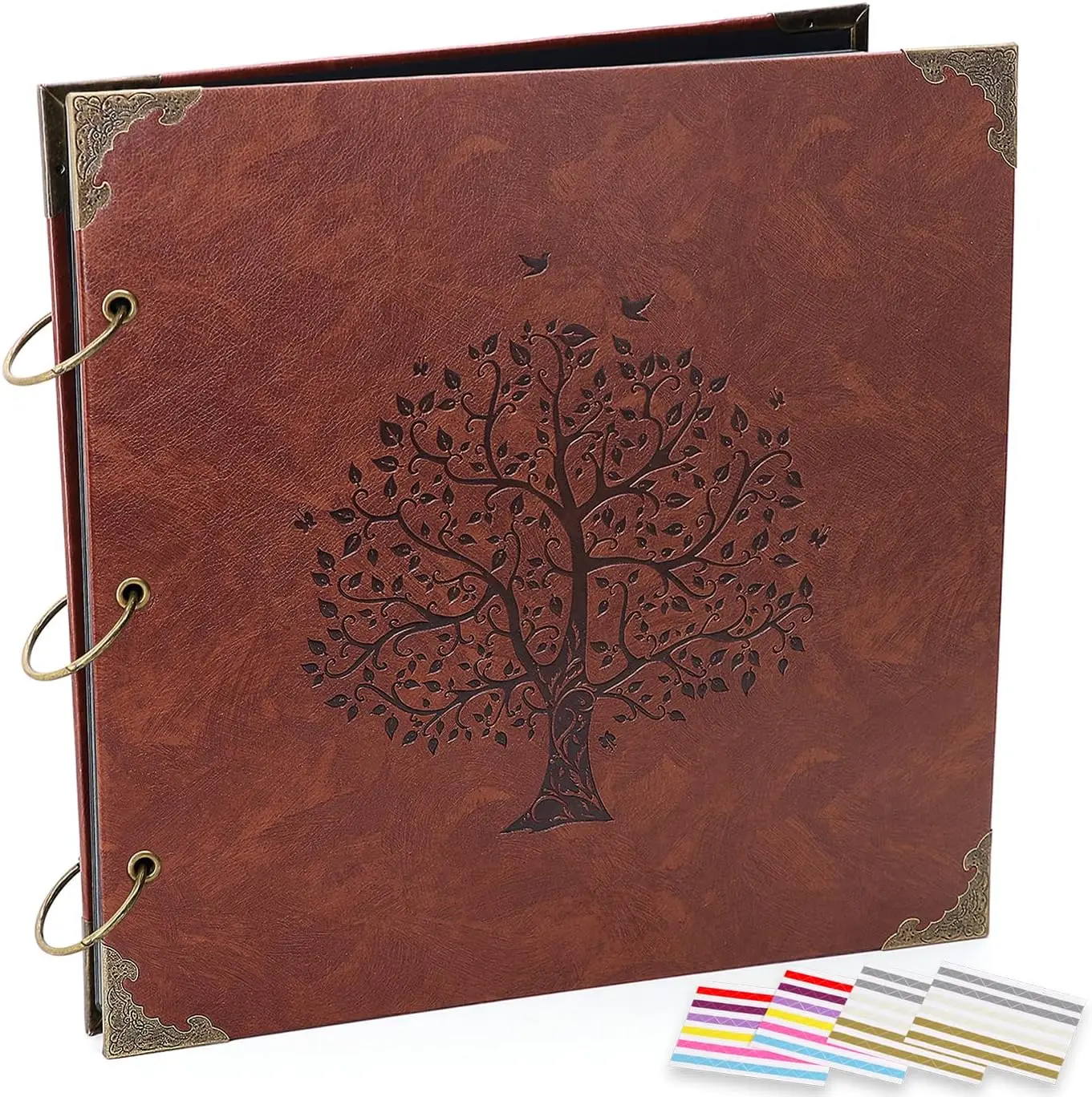 

Photo Album Scrapbook, 12x12 inch 50 Pages Vintage Leather Cover Big Three-Ring Binder Family Picture Booth DIY Scrapboo