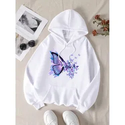 Purple Dream Butterfly Printed Hoodies Casual Women Sweatshirts Comfortable Fleece Pullover Crewneck Loose Female Tops Clothes