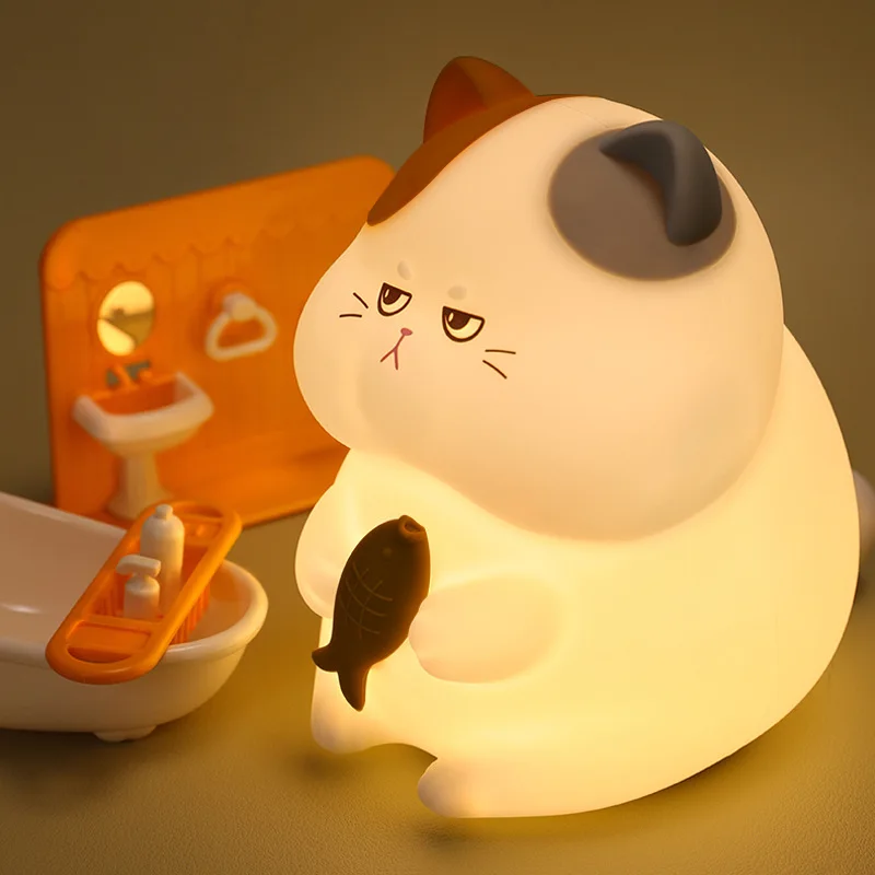 Multicolor Glow Cartoon Cat LED Nightlight Auto Timer USB Charging Eye-friendly Sleep Companion Lamp Infant Bedhead Lamp Home Be