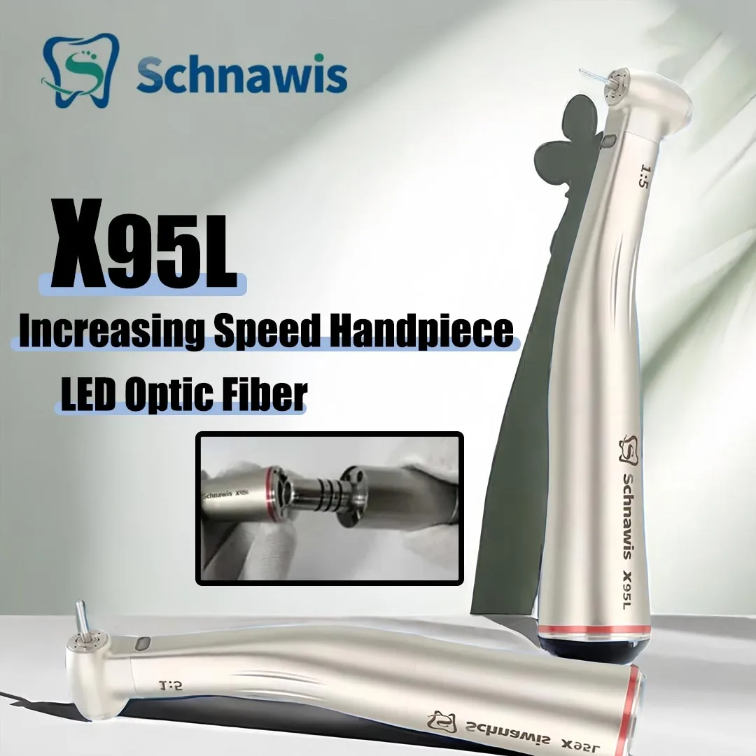 

X95L Dentistry contraangulo Dental 1:5 Increasing Speed Handpiece Against Contra Angle LED Optic Fiber Quattro Spray Red Rings