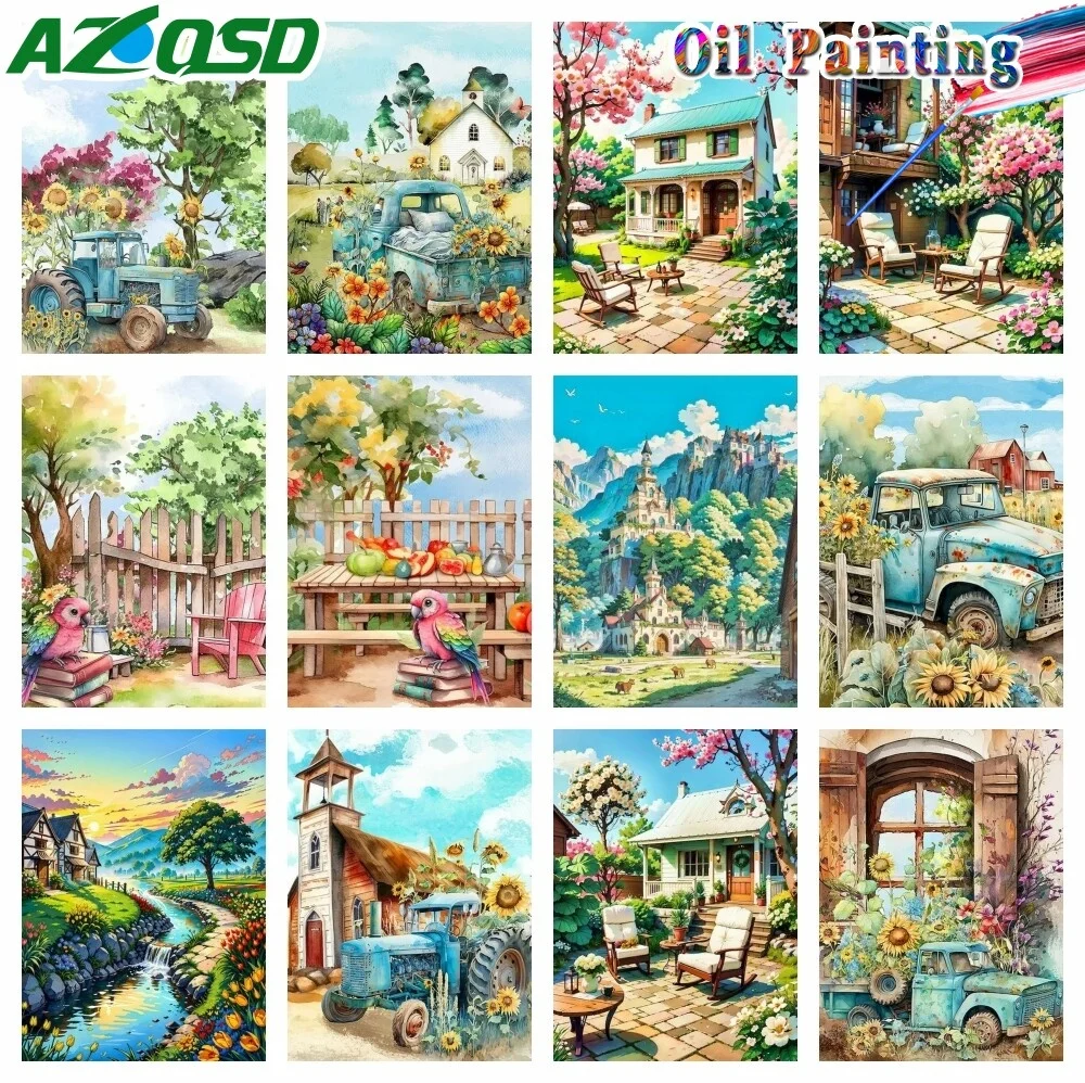 AZQSD Diy Paint By Numbers House Landscape Kits Picture Artcraft On Canvas Scenery Garden 40X50cm Frame Handpainted Gift