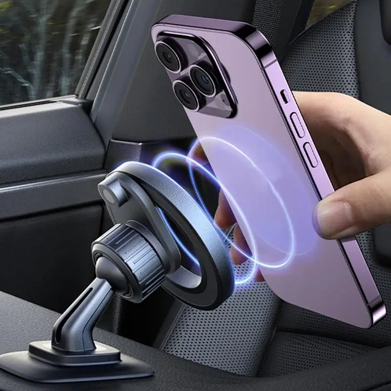 Dash Phone Holder For Car 360 Degree Rotating Dashboard Magnetic Phone Holder Flexible Magnet Cell Phone Holder Car Mount Car