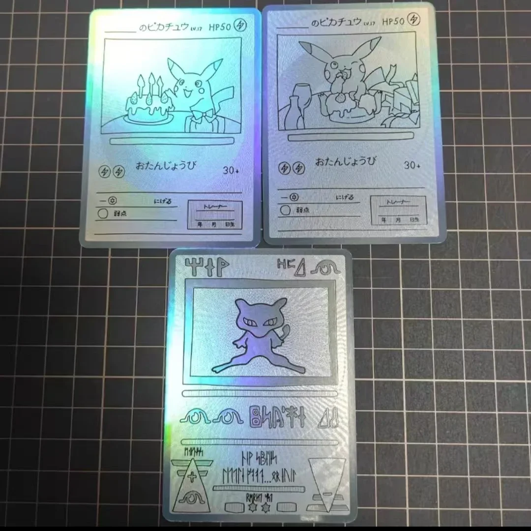 3Pcs/set PTCG Pokemon DIY Card 25th Anniversary Japanese Version Historical Style Ancient Mew and Birthday Pikachu Flash Card