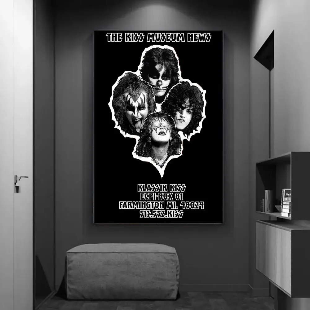 Vintage Heavy Metal Kiss Band Anime Posters Sticky Fancy Wall Sticker for Living Room Bar Decoration Room Wall Decor