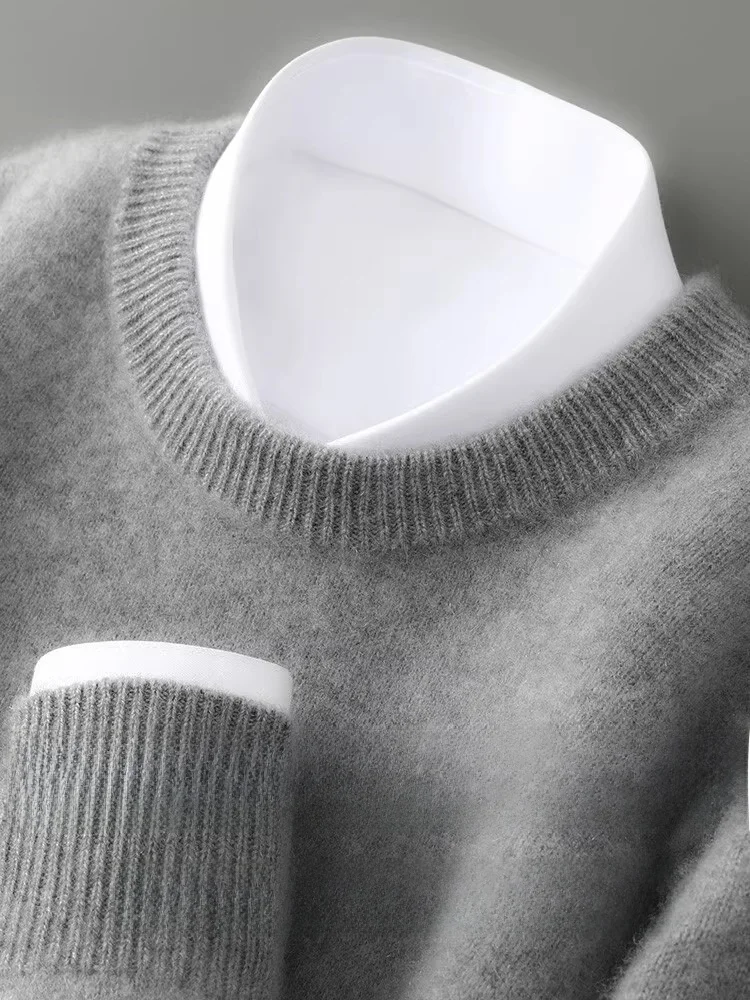 

Thickened Heavyweight 100 Pure Wool Knitted Sweater round Neck Men's Loose Warm Base Layer Cashmere Shirt Business Casual Home