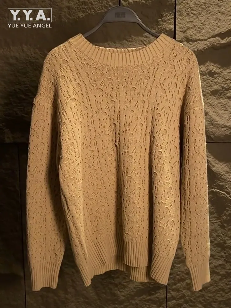 Autumn Winter Fashion New Men Loose Fit Hollow Out Casual Knitwear Tops O Neck Long Sleeve Keep Warm Designer Men Knit Sweaters